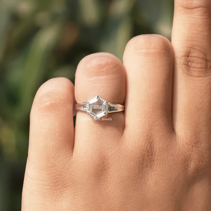 Portrait Hexagon Cut Moissanite Ring view 3
