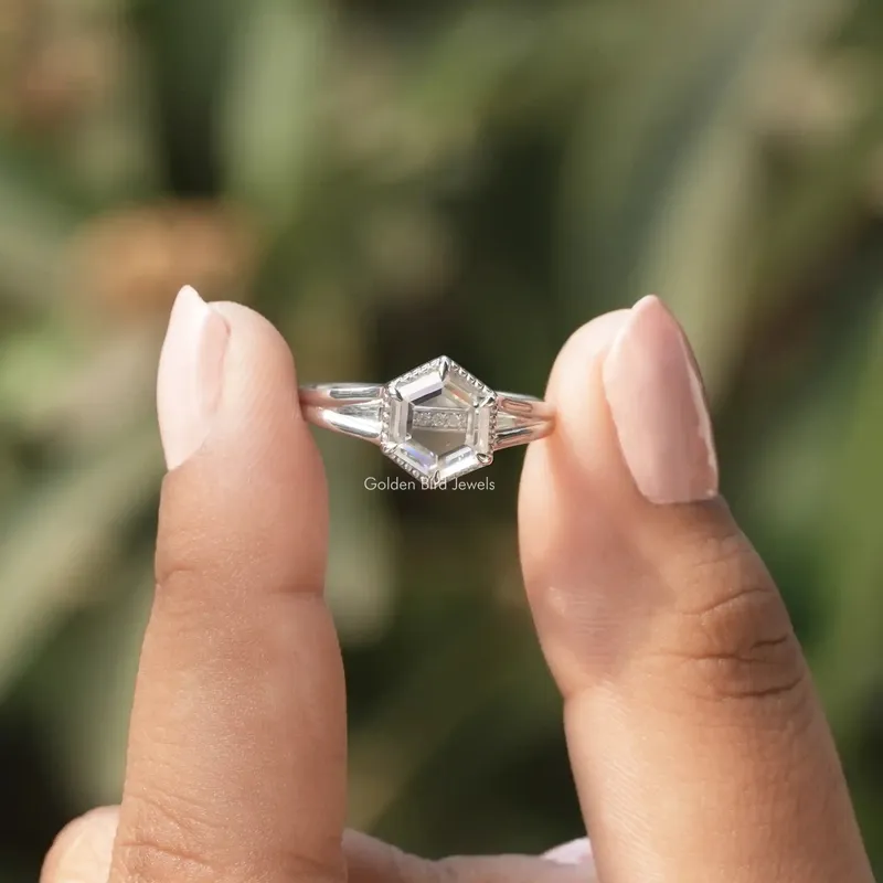 Portrait Hexagon Cut Moissanite Ring engagement ring
