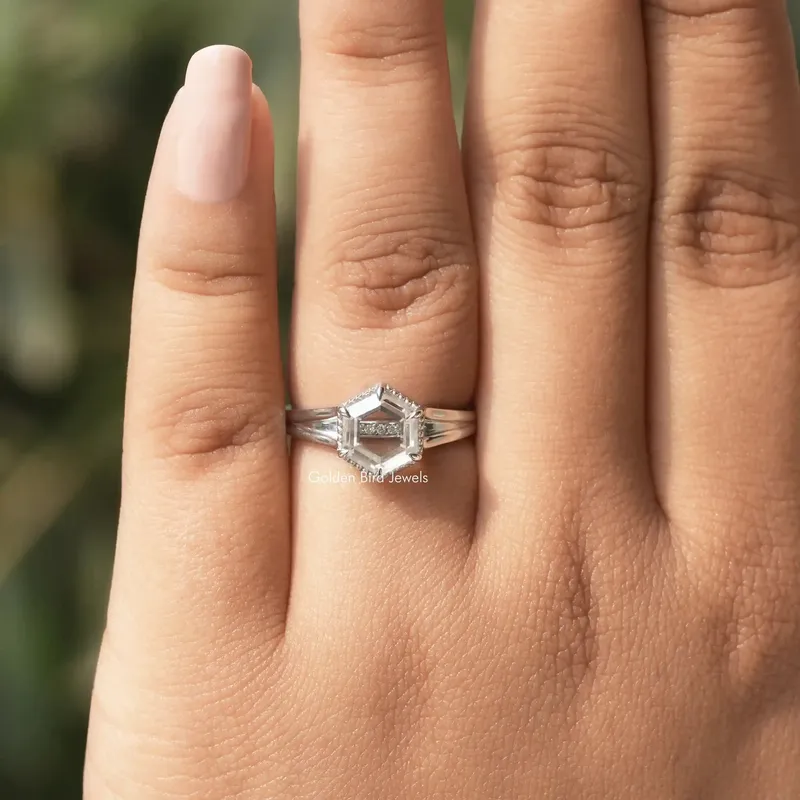 Portrait Hexagon Cut Moissanite Ring view 2