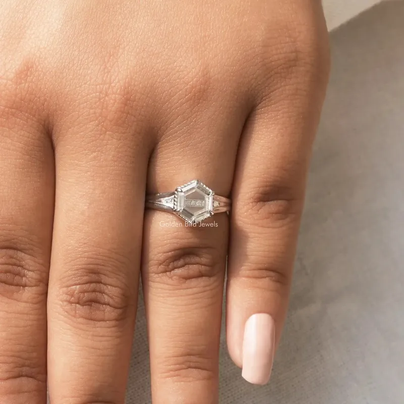 Portrait Hexagon Cut Moissanite Ring view 8