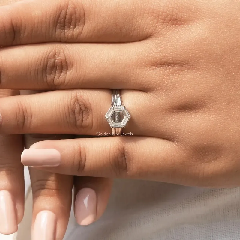 Portrait Hexagon Cut Moissanite Ring view 7