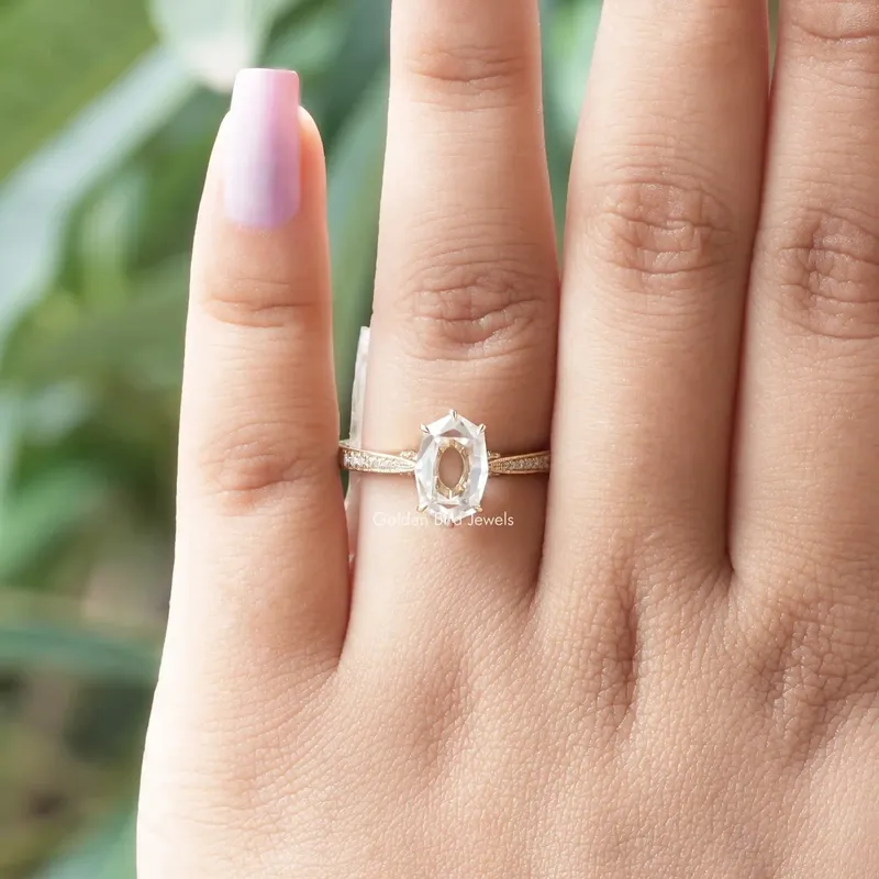 Portrait Hexagon Moissanite Hidden Halo Ring vy 3