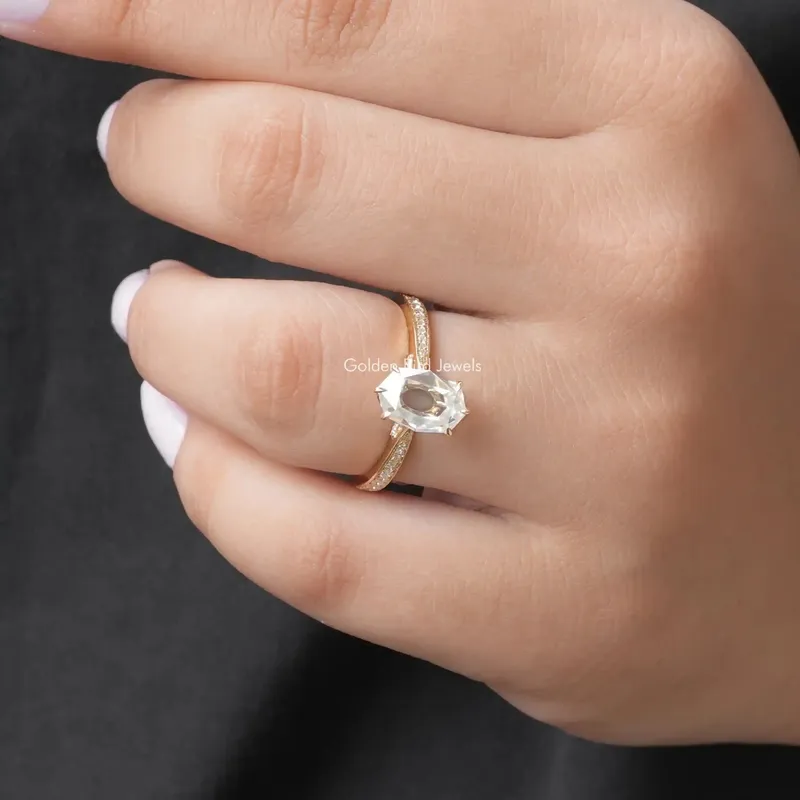 Portrait Hexagon Moissanite Hidden Halo Ring vy 8