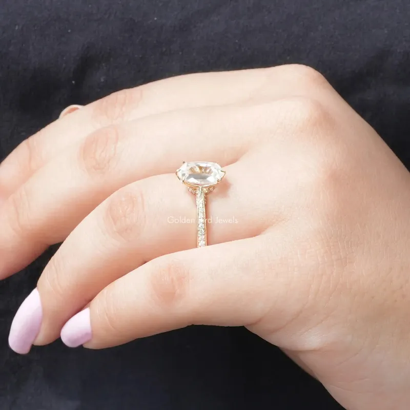 Portrait Hexagon Moissanite Hidden Halo Ring vy 6