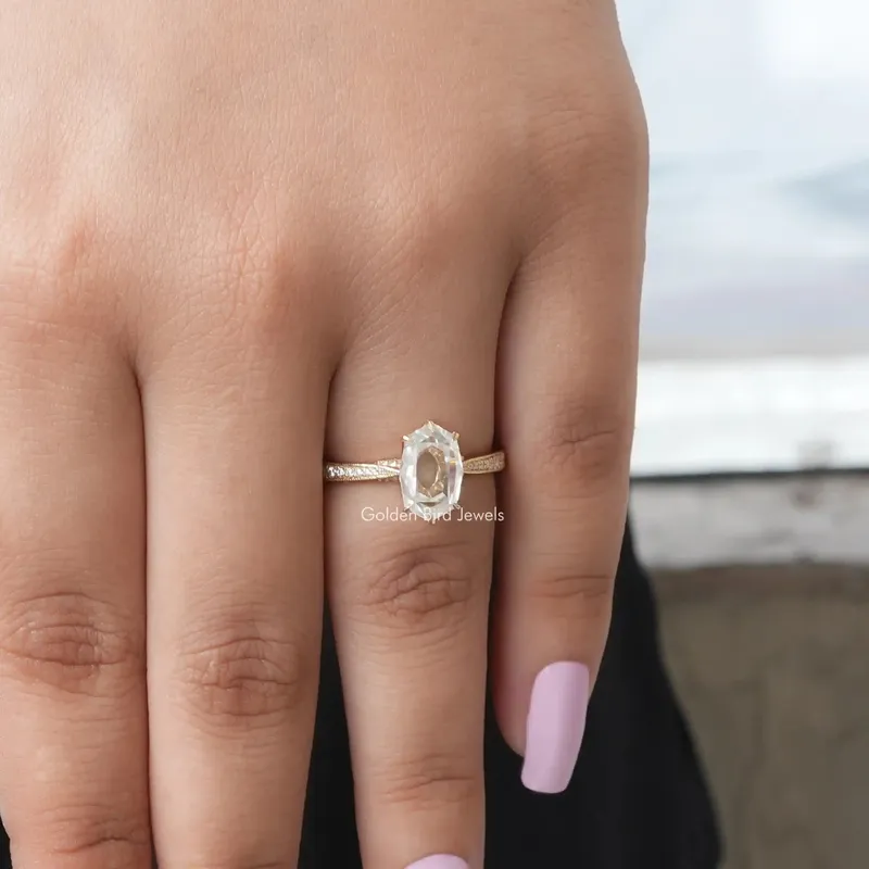 Portrait Hexagon Moissanite Hidden Halo Ring vy 4
