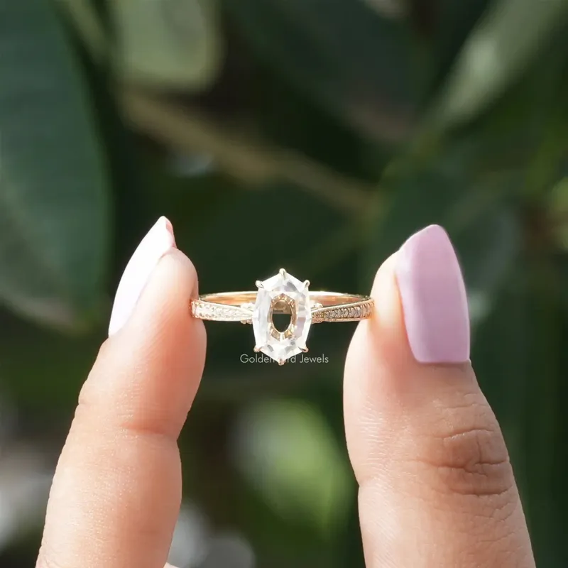 Portrait Hexagon Moissanite Hidden Halo Ring engagement ring