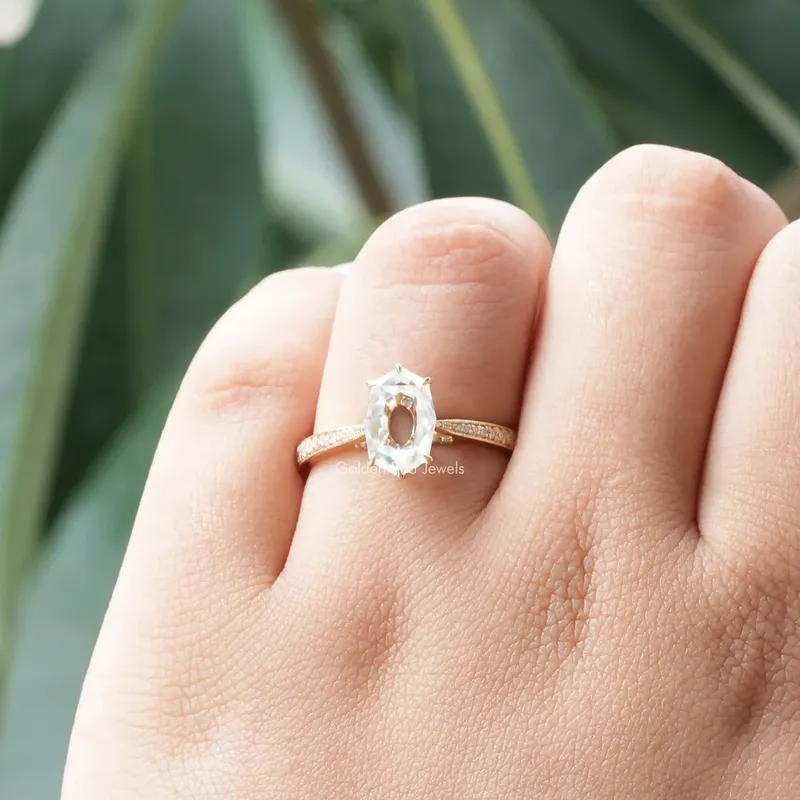 Portrait Hexagon Moissanite Hidden Halo Ring vy 5