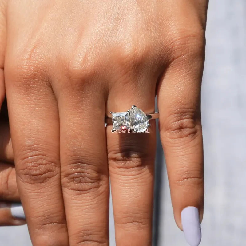 Princess And Pear Moissanite Toi Et Moi Ring vy 6