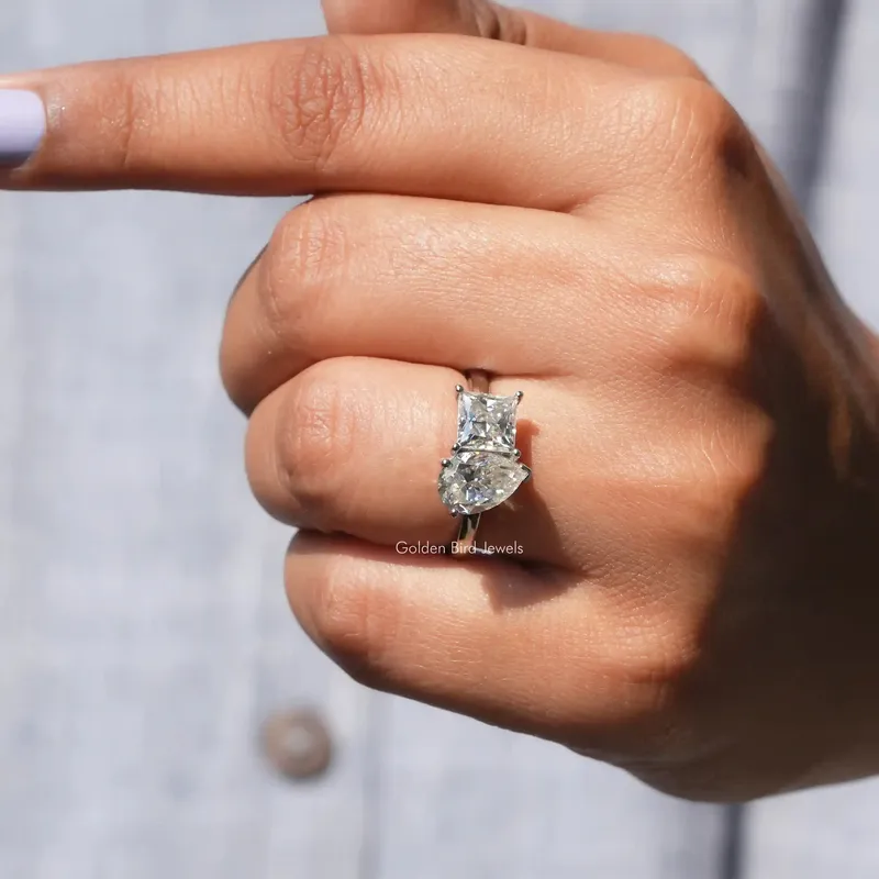 Princess And Pear Moissanite Toi Et Moi Ring vy 7