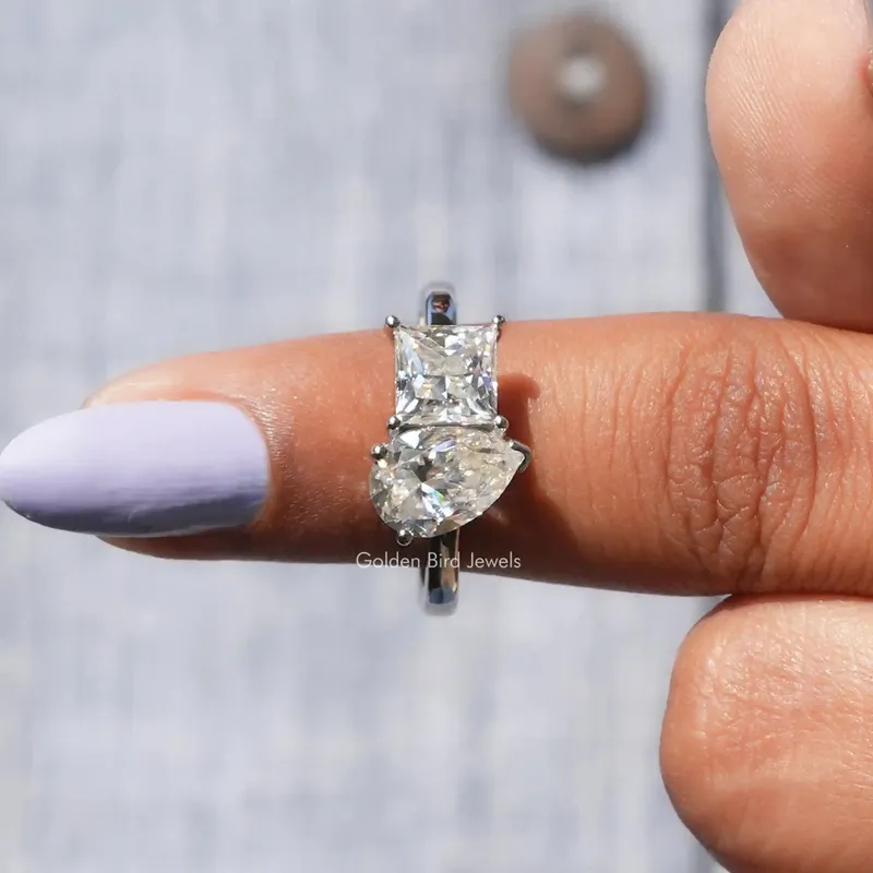 Princess And Pear Moissanite Toi Et Moi Ring vy 5