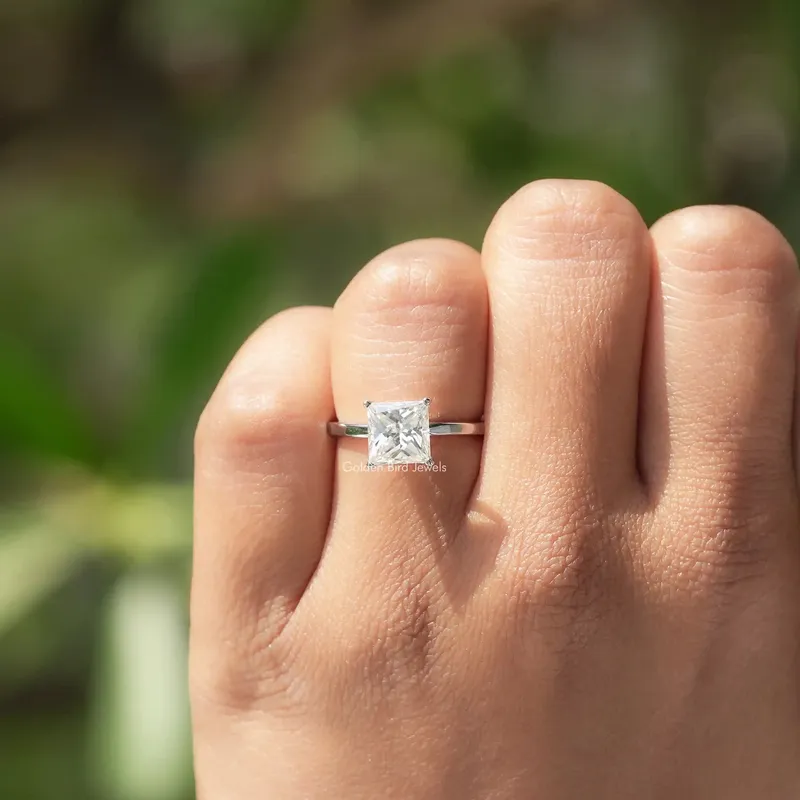 Princess Cut Solitaire Moissanite Engagement Ring view 4