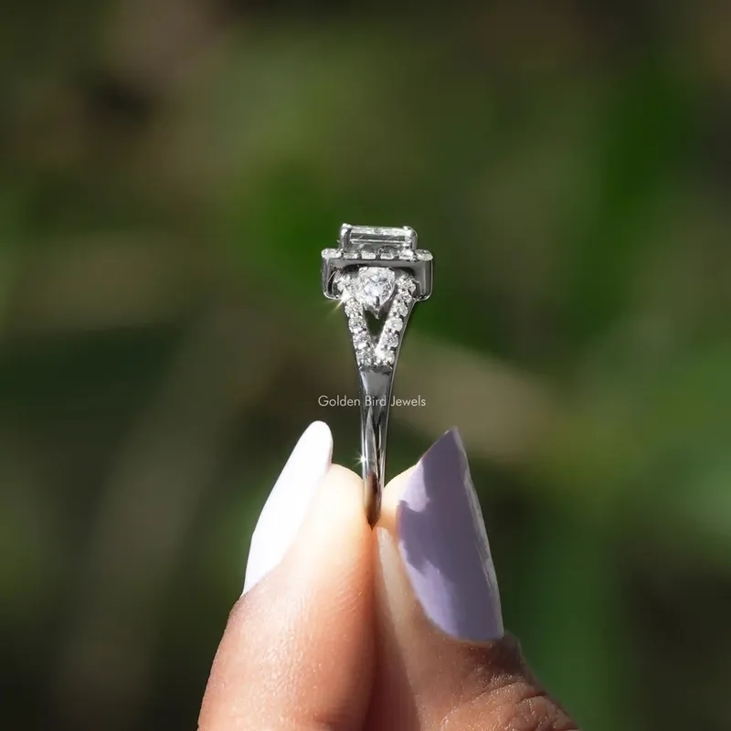 Princess Cut Three Stone Halo Engagement Ring view 3