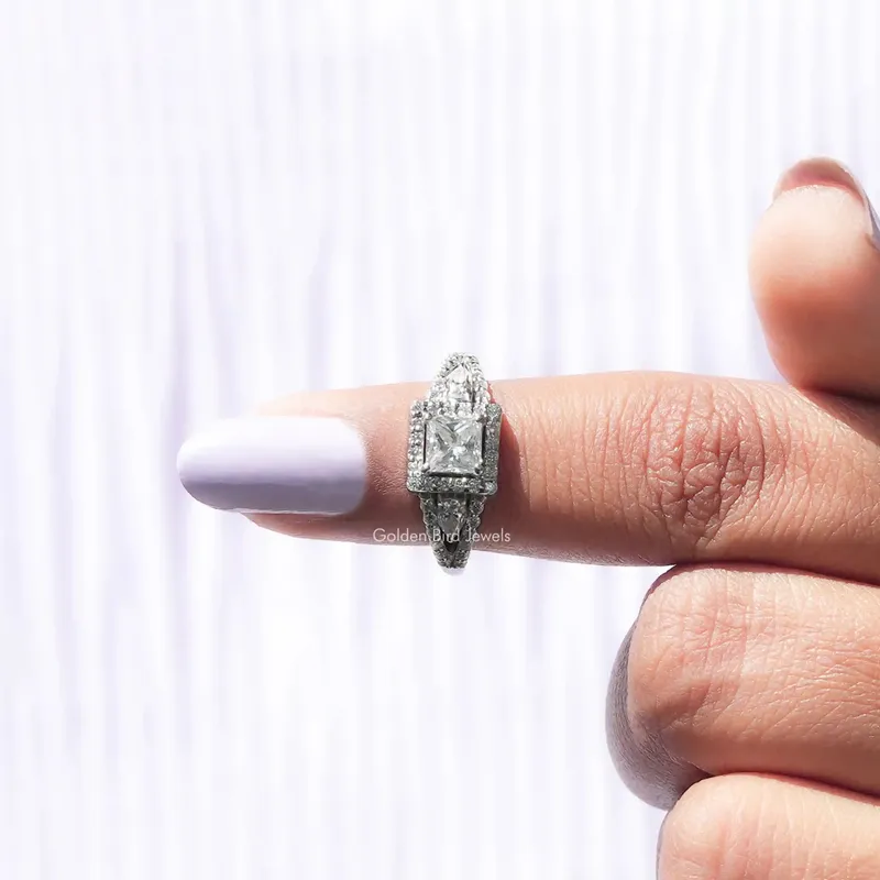 Princess Cut Three Stone Halo Engagement Ring view 5