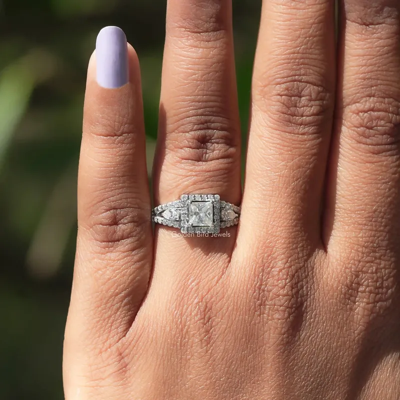 Princess Cut Three Stone Halo Engagement Ring view 6
