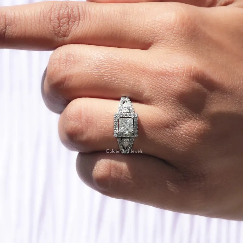 Princess Cut Three Stone Halo Engagement Ring view 7