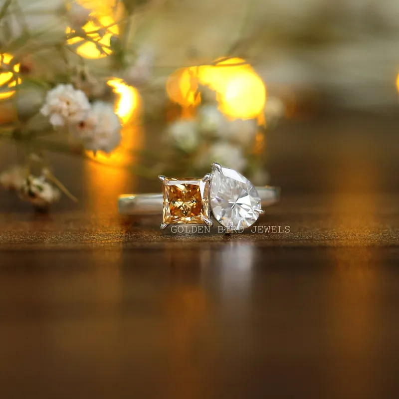 Princess Pear Cut Moissanite Toi Et Moi Ring vy 2