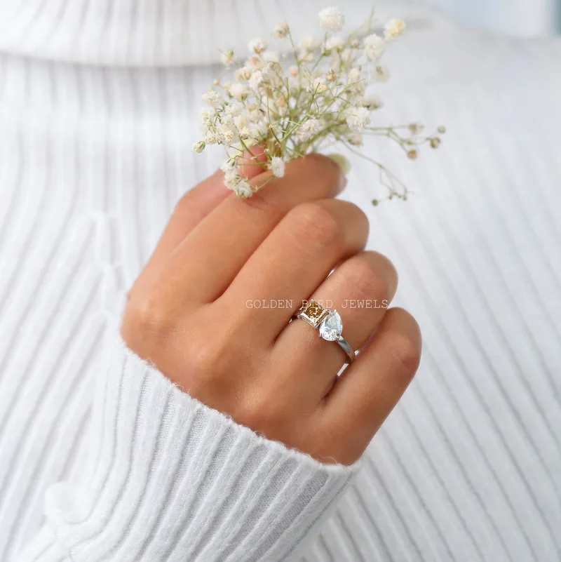 Princess Pear Cut Moissanite Toi Et Moi Ring vy 4