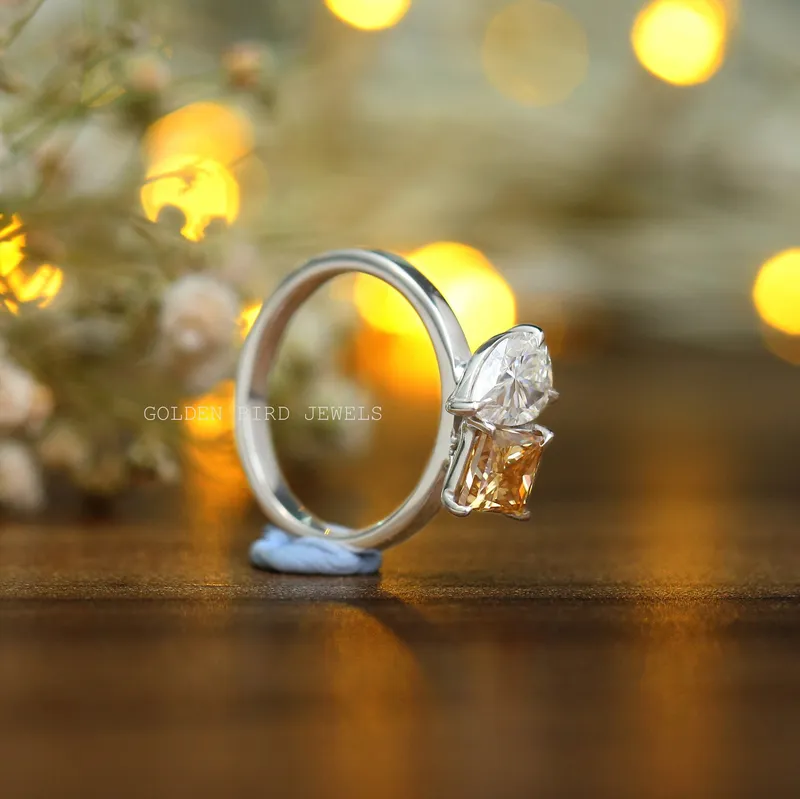 Princess Pear Cut Moissanite Toi Et Moi Ring vy 7