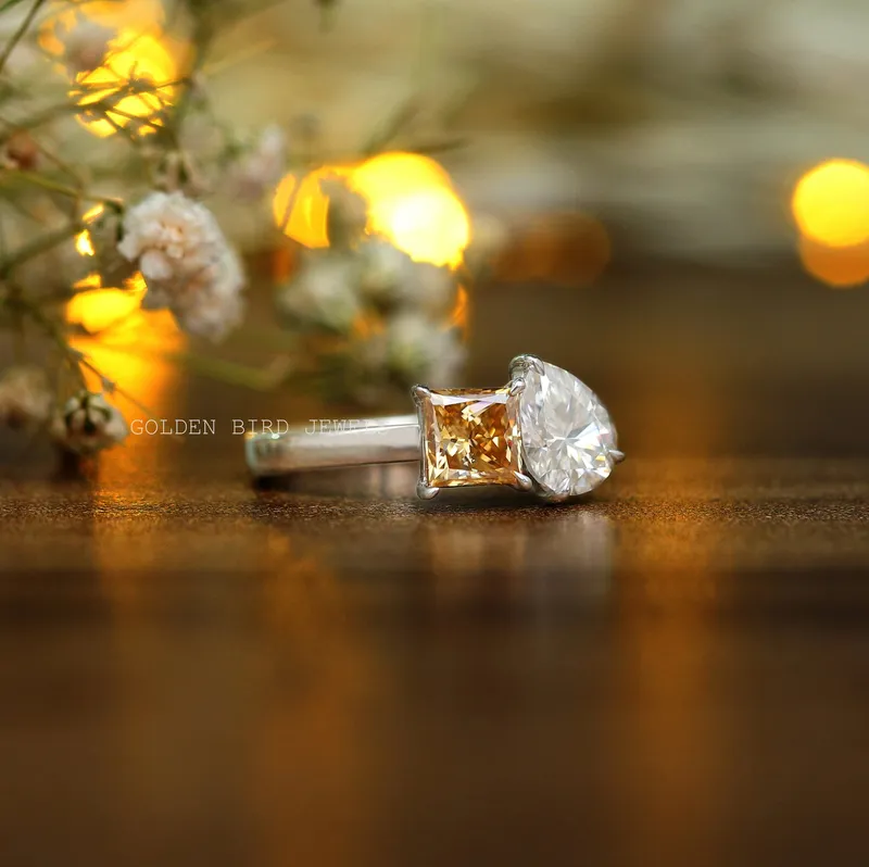 Princess Pear Cut Moissanite Toi Et Moi Ring vy 5