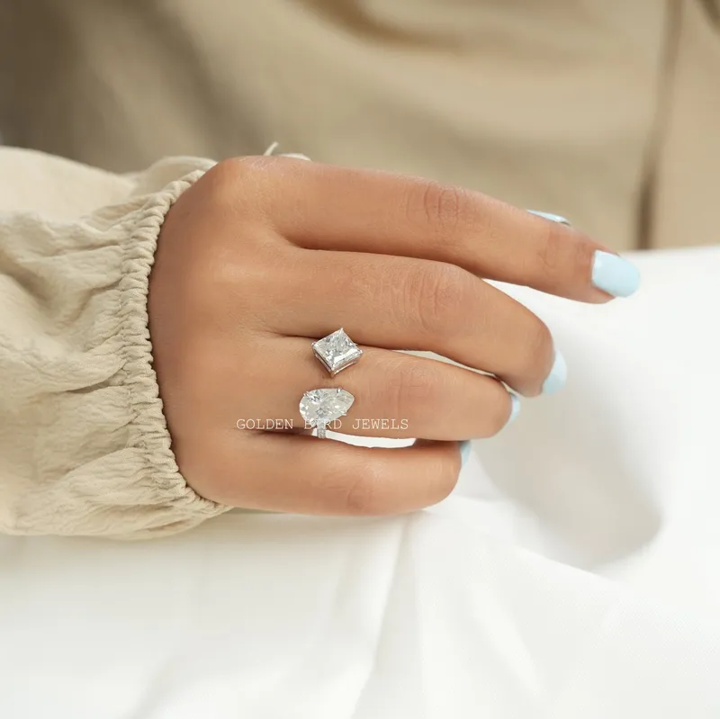 Princess Pear Moissanite Toi Et Moi Engagement Ring view 4