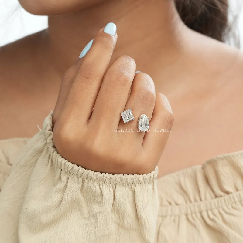 Princess Pear Moissanite Toi Et Moi Engagement Ring view 2