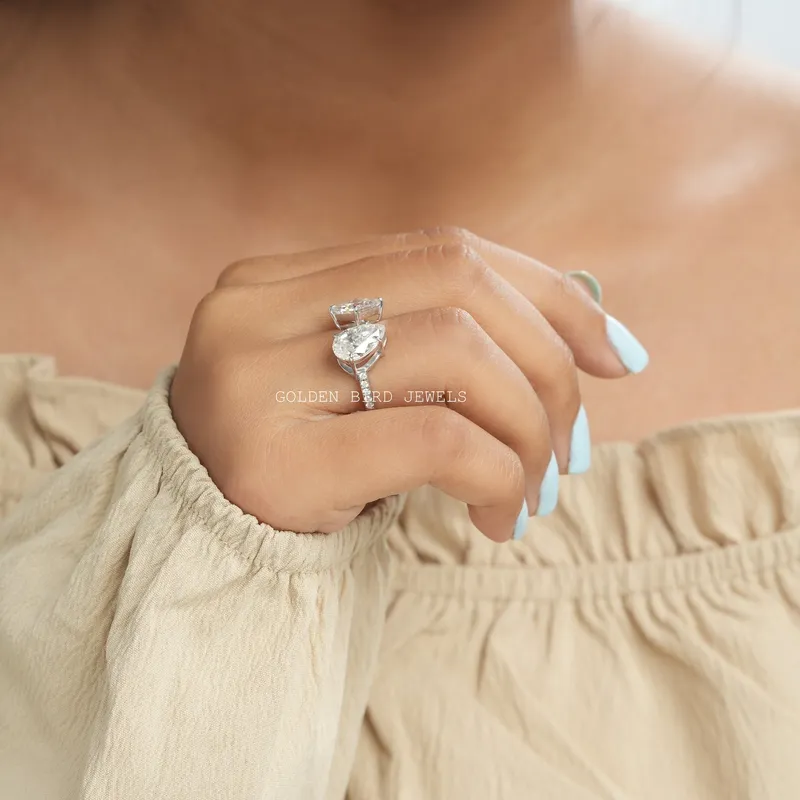 Princess Pear Moissanite Toi Et Moi Engagement Ring view 6