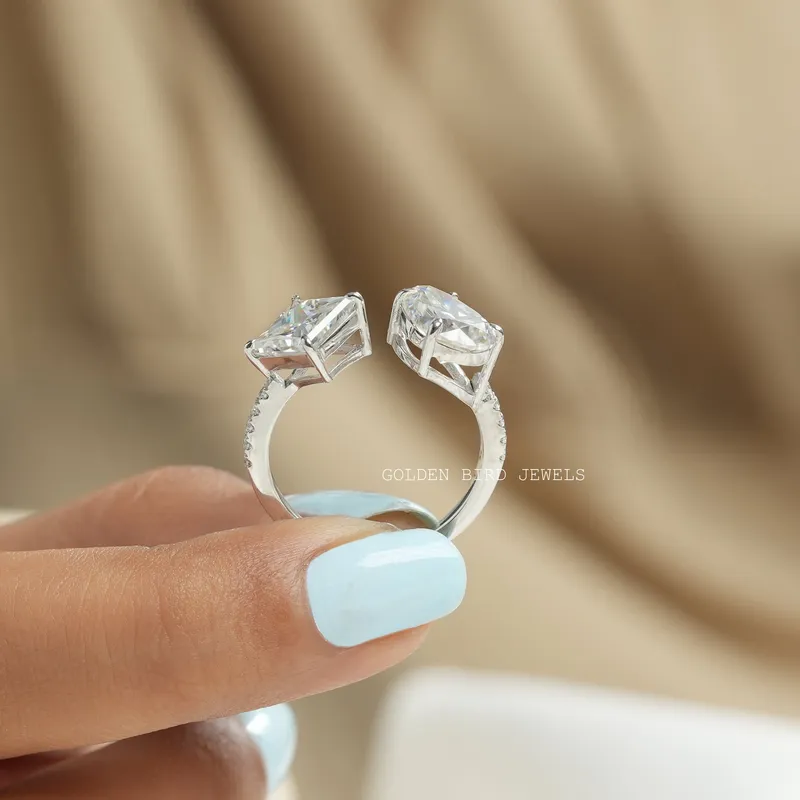 Princess Pear Moissanite Toi Et Moi Engagement Ring view 8