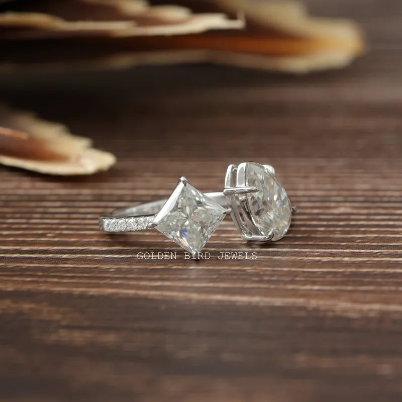 Princess Pear Moissanite Toi Et Moi Engagement Ring view 5