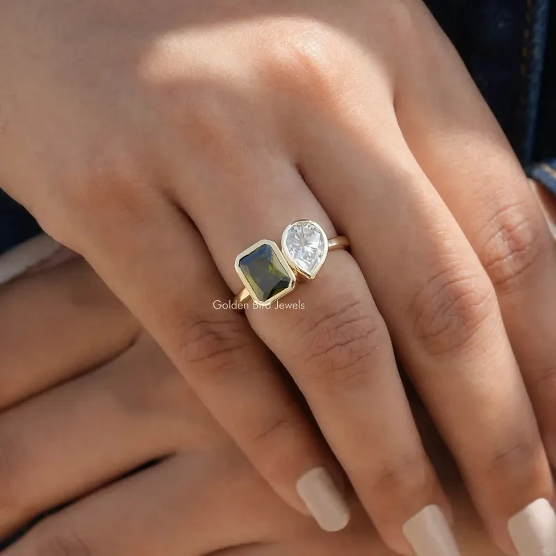 Radiant & Pear Cut Moissanite Bezel Ring vy 7