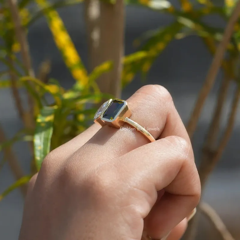 Radiant & Pear Cut Moissanite Bezel Ring vy 5