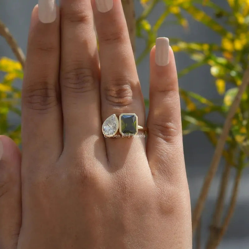 Radiant & Pear Cut Moissanite Bezel Ring vy 4
