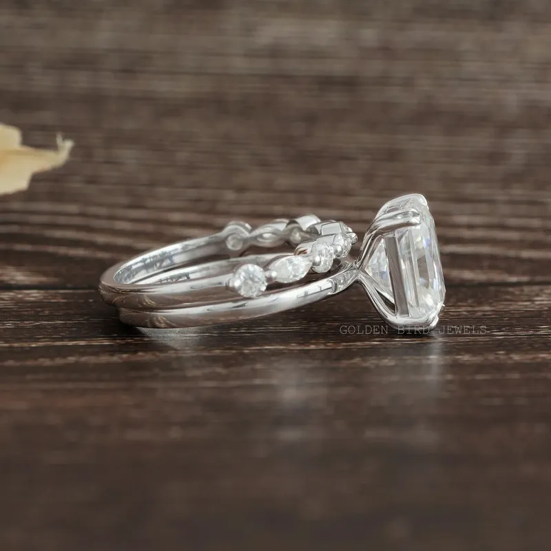 Radiant Cut Half Eternity Matching Wedding Band vy 8