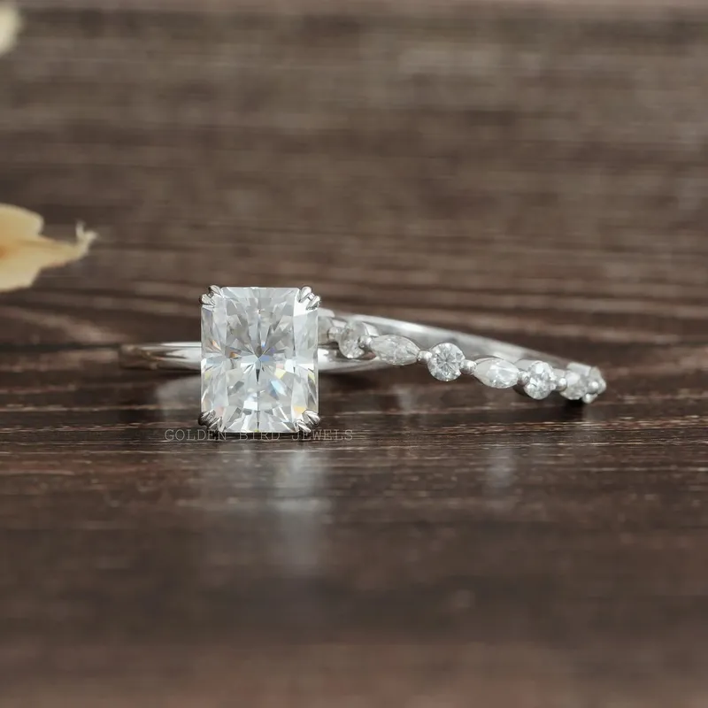 Radiant Cut Half Eternity Matching Wedding Band vy 7