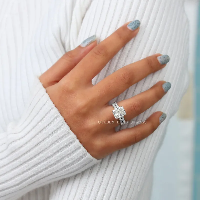 Radiant Cut Hidden Halo Moissanite Engagement Ring view 3