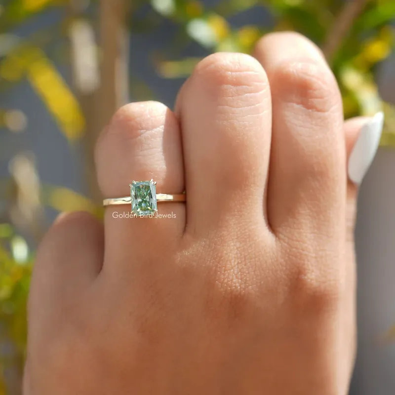 Radiant Cut Moissanite Solitaire Engagement Ring vy 4