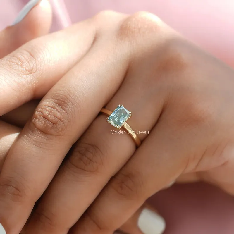 Radiant Cut Moissanite Solitaire Engagement Ring vy 7