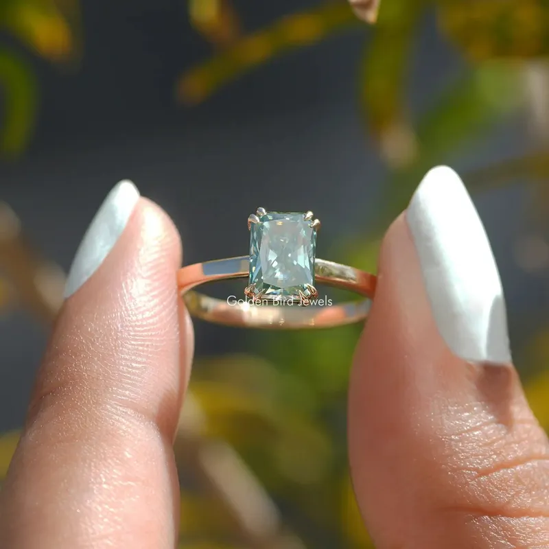 Radiant Cut Moissanite Solitaire Engagement Ring blue engagement ring