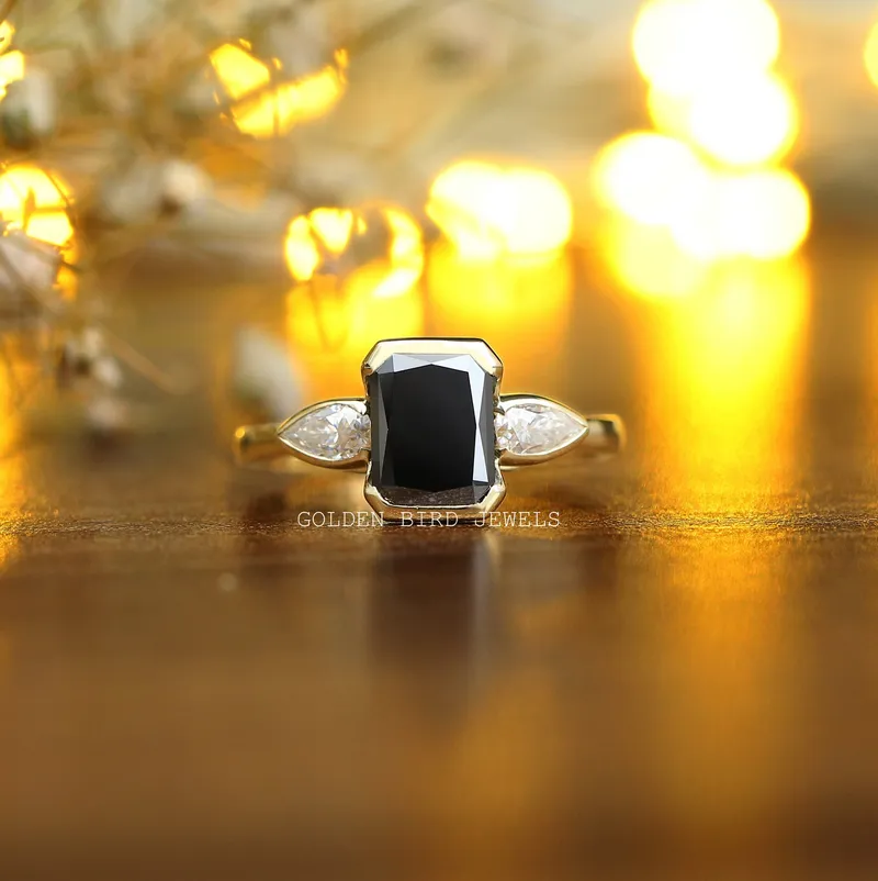 Radiant Cut Moissanite Three Stone Ring pear cut engagement ring
