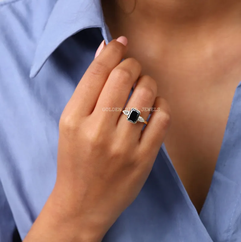 Radiant Cut Moissanite Three Stone Ring view 2