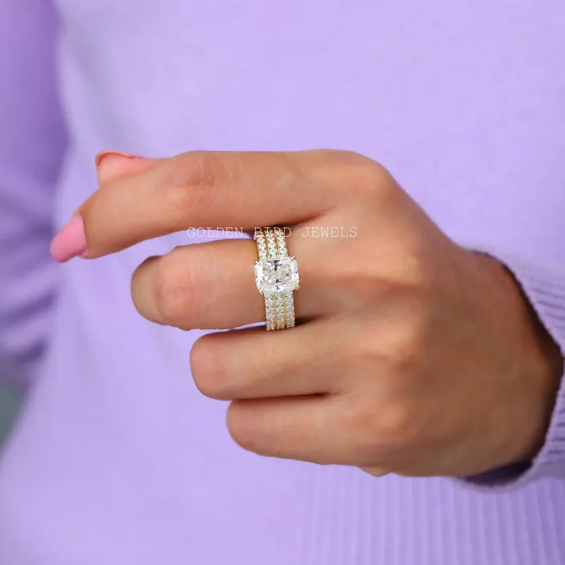 Radiant Cut Moissanite Yellow Gold Wedding Ring vy 2