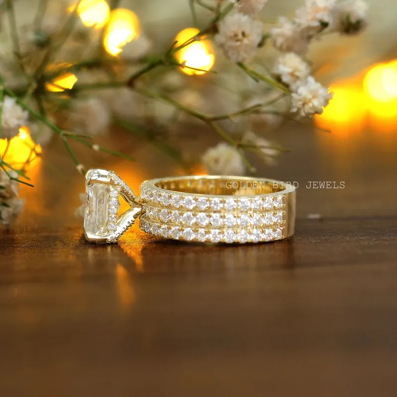 Radiant Cut Moissanite Yellow Gold Wedding Ring vy 9
