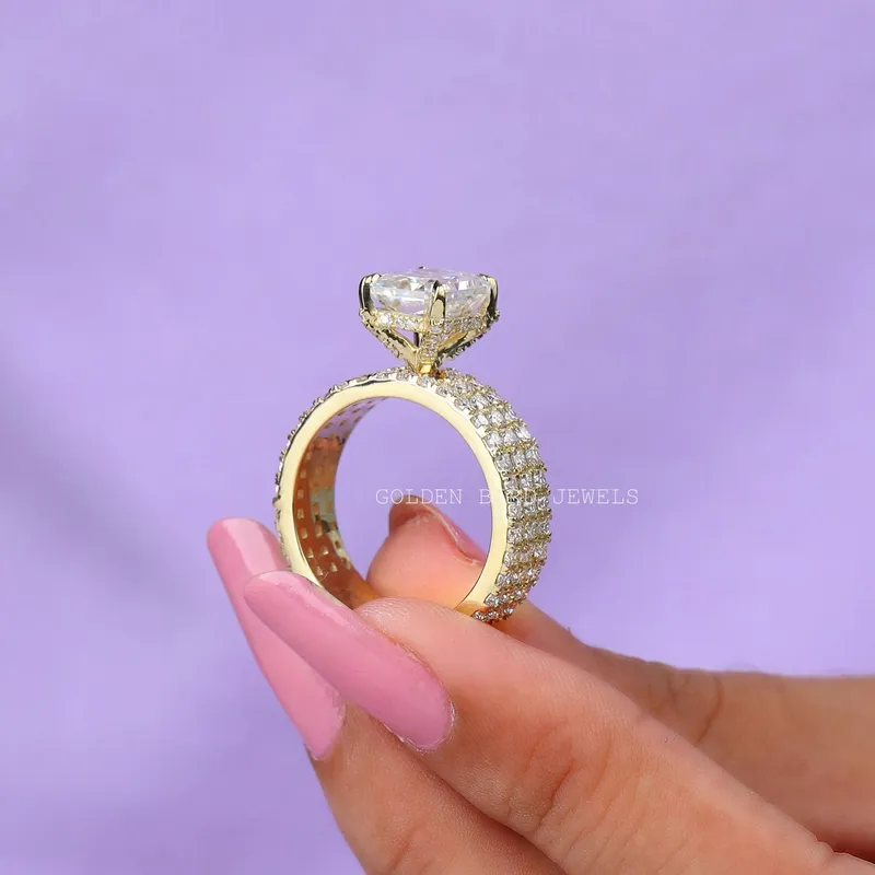 Radiant Cut Moissanite Yellow Gold Wedding Ring vy 6