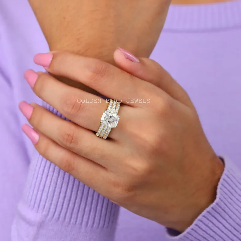 Radiant Cut Moissanite Yellow Gold Wedding Ring vy 3