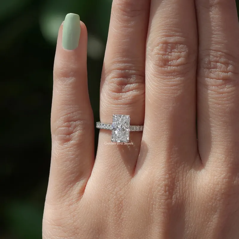 Radiant Cut Solitaire With Accent Diamond Ring vy 4