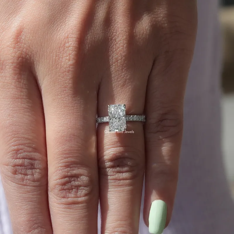 Radiant Cut Solitaire With Accent Diamond Ring vy 7