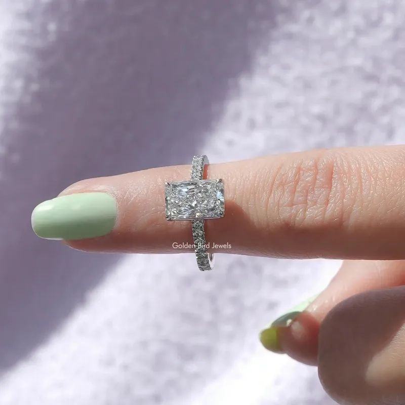 Radiant Cut Solitaire With Accent Diamond Ring vy 6