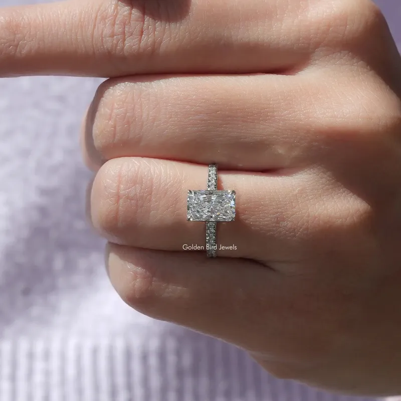Radiant Cut Solitaire With Accent Diamond Ring vy 8