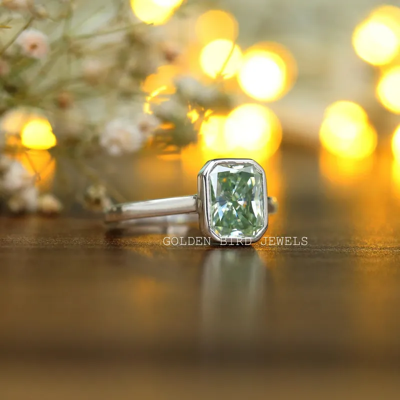 Radiant Moissanite Bezel Set Solitaire Engagement Ring vy 3