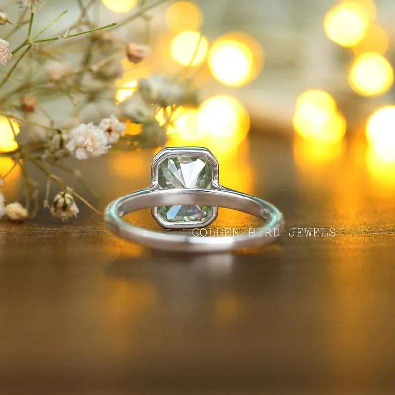 Radiant Moissanite Bezel Set Solitaire Engagement Ring vy 10