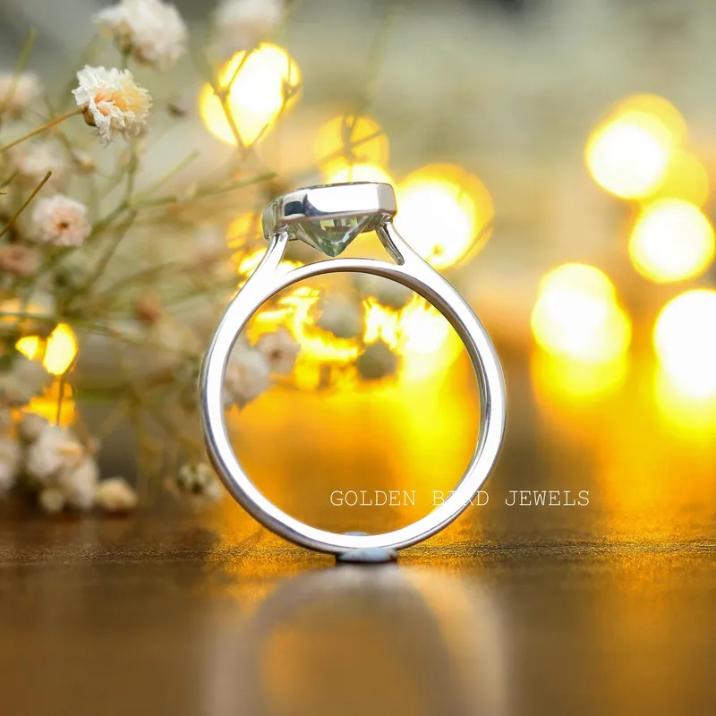 Radiant Moissanite Bezel Set Solitaire Engagement Ring vy 8